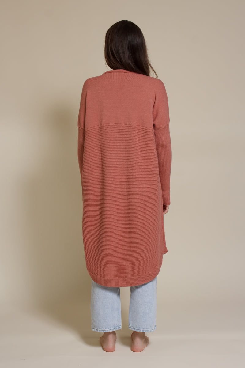 Wishlist long button down cardigan, in fall rose.