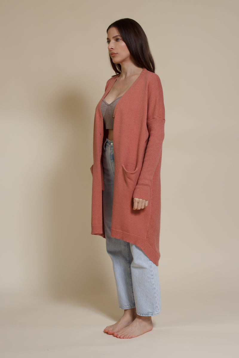 Wishlist long button down cardigan, in fall rose.