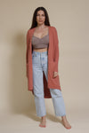 Wishlist long button down cardigan, in fall rose.