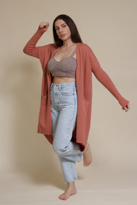 Wishlist long button down cardigan, in fall rose.