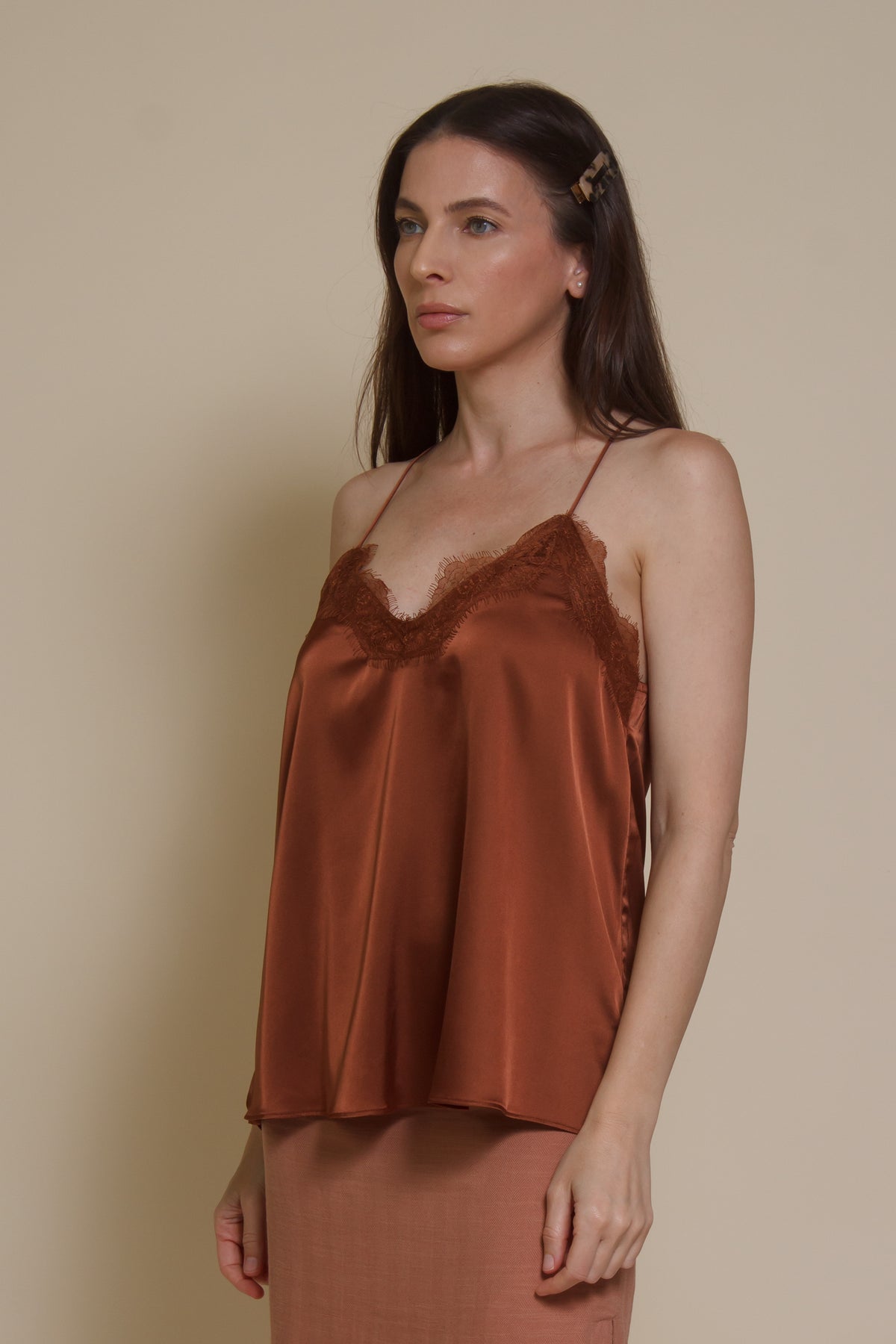 Wishlist satin camisole with lace trim, in gucci.