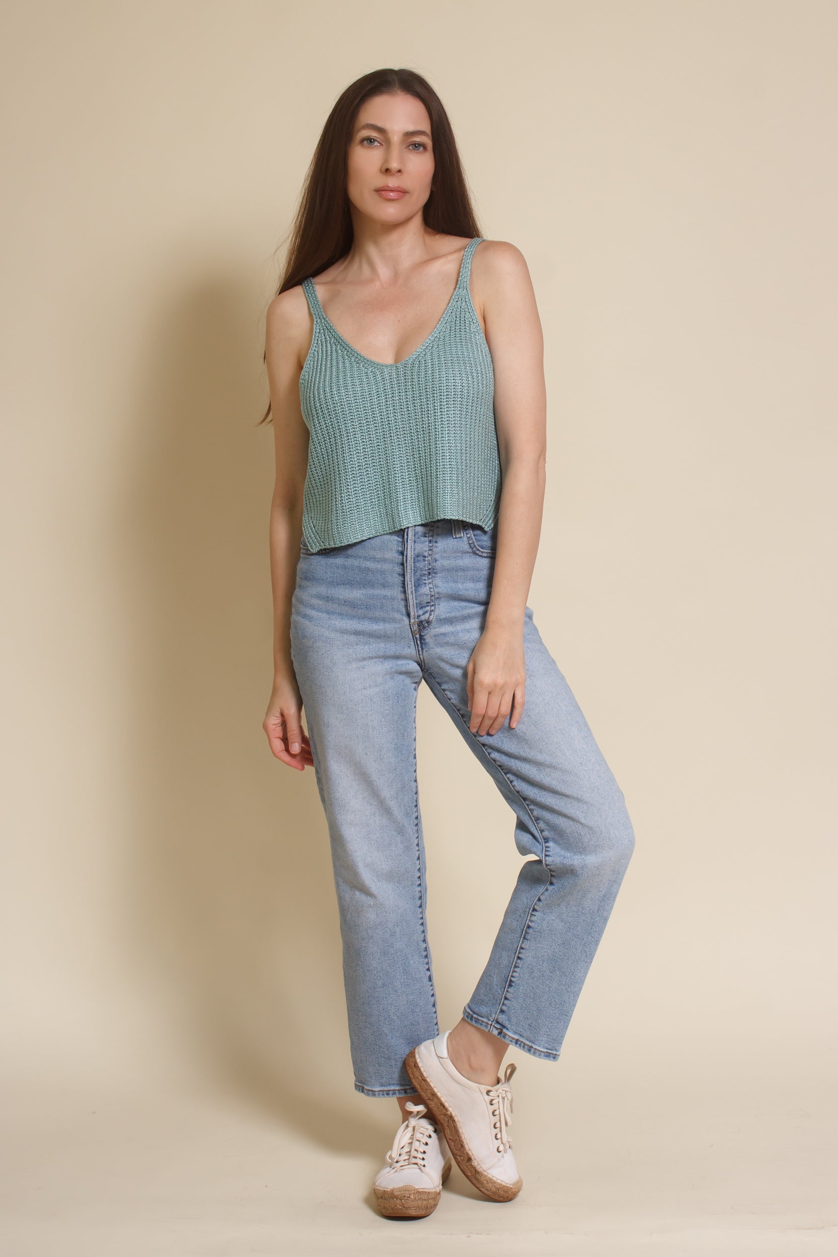 Wishlist v-neck sweater camisole, in dark mint.