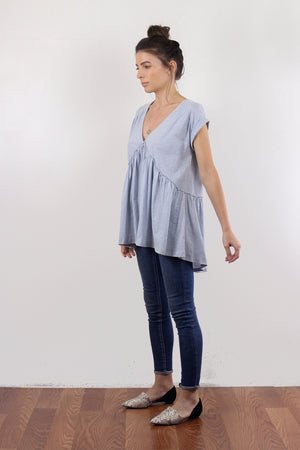 Babydoll style tee shirt, in light blue. Image 4
