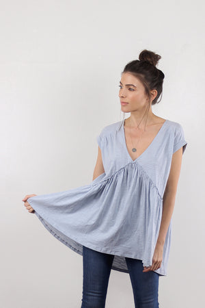 Babydoll style tee shirt, in light blue. Image 5