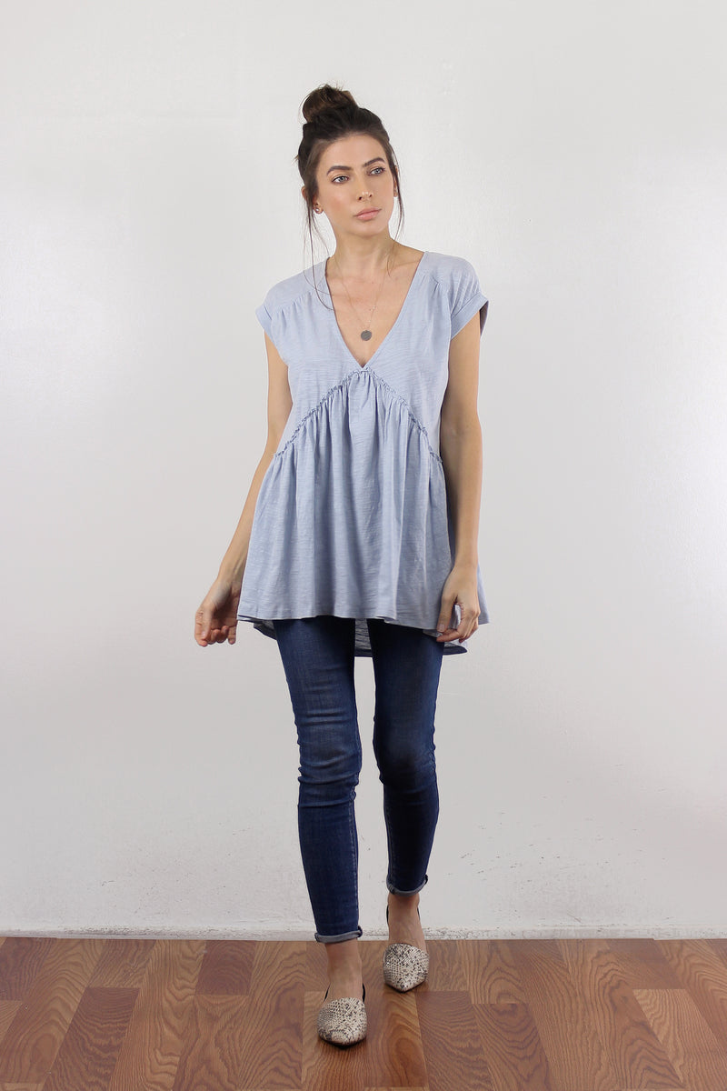 Babydoll style tee shirt, in light blue. Image 7