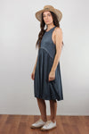 Babydoll style midi dress with exposed back zipper, in midnight blue. Image 4