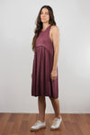 Babydoll style midi dress with exposed back zipper, in burgundy. Image 2