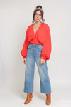 Balloon sleeve cropped blouse, in tomato. Image 2