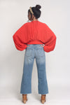 Balloon sleeve cropped blouse, in tomato. Image 3