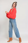 Balloon sleeve cropped blouse, in tomato. Image 5