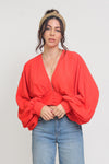 Balloon sleeve cropped blouse, in tomato. Image 8