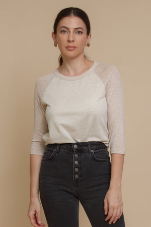 Heathered baseball tee shirt, in oatmeal. Image 3