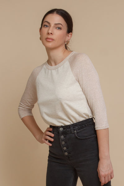 Heathered baseball tee shirt, in oatmeal. Image 4
