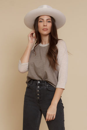 Heathered baseball tee shirt, in mocha. Image 2