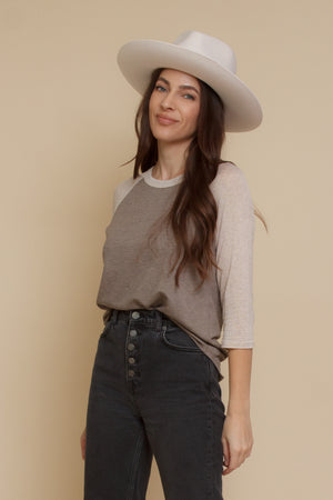 Heathered baseball tee shirt, in mocha. Image 3