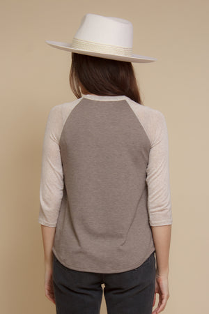 Heathered baseball tee shirt, in mocha. Image 8