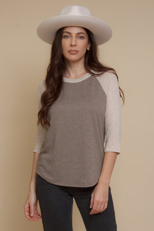 Heathered baseball tee shirt, in mocha. Image 9