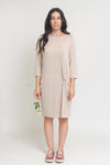 Knit dress with drop waist, in tan. Image 6