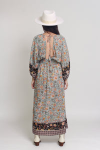 Bohemian floral maxi dress with balloon sleeves, in Mint. Image 13