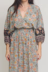 Bohemian floral maxi dress with balloon sleeves, in Mint. Image 15