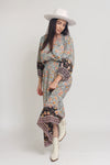 Bohemian floral maxi dress with balloon sleeves, in Mint. Image 2