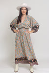 Bohemian floral maxi dress with balloon sleeves, in Mint. Image 4