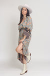Bohemian floral maxi dress with balloon sleeves, in Mint. Image 7