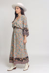 Bohemian floral maxi dress with balloon sleeves, in Mint. Image 8
