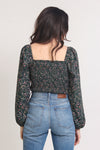 Floral bustier top with puff sleeves, in Green. Image 9