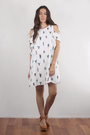 Cactus print mini dress, in white. Image 2