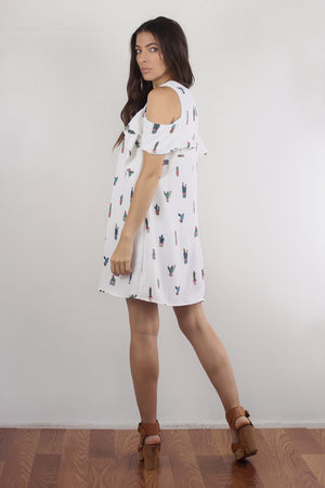 Cactus print mini dress, in white. Image 4