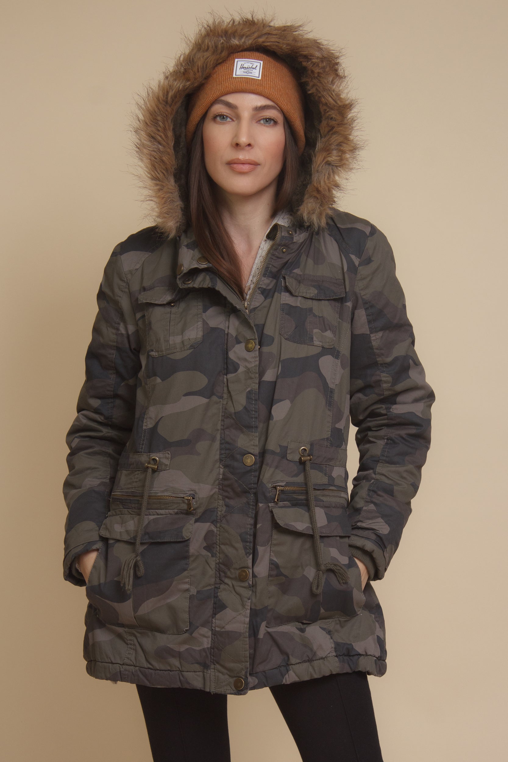 Womens camouflage shop coat with fur