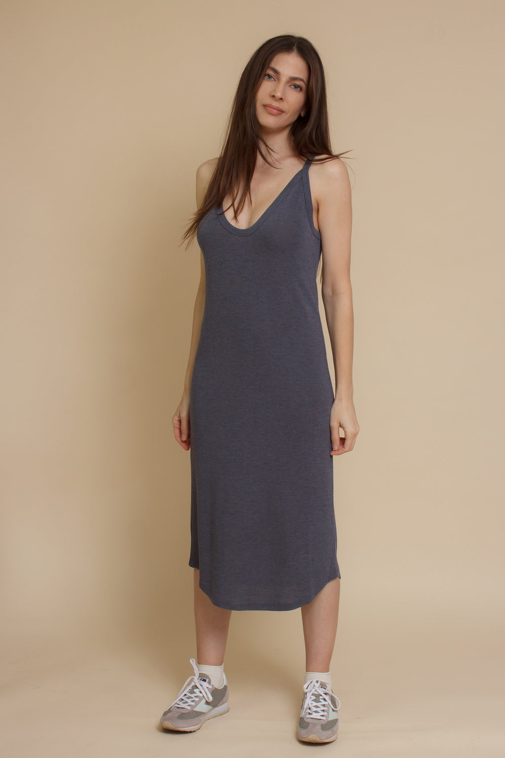 Casual midi length tank dress, in navy.