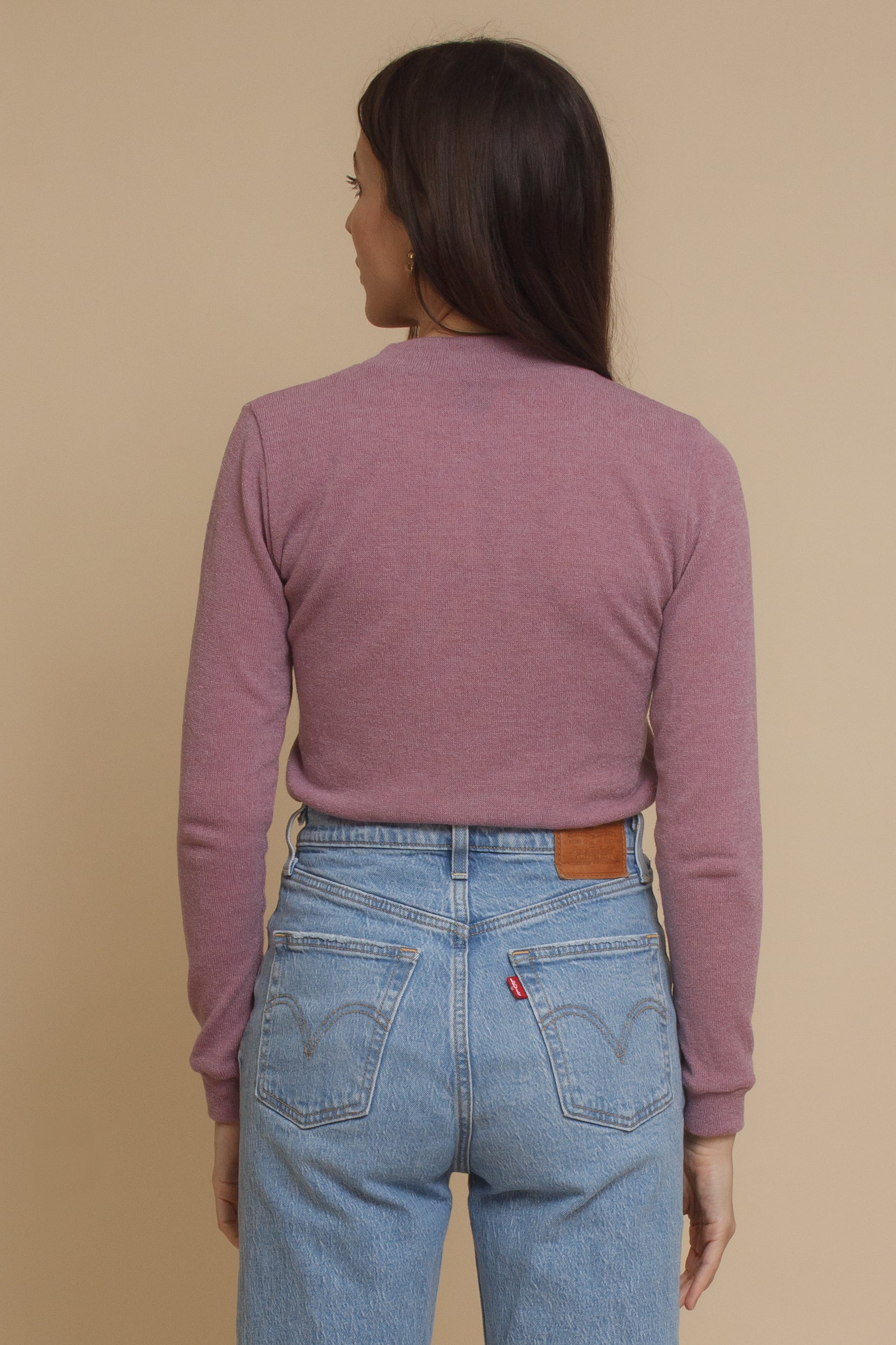 Knit top with choker cut out neckline, in mauve. Image 12
