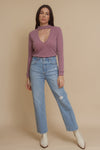 Knit top with choker cut out neckline, in mauve. Image 14