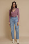 Knit top with choker cut out neckline, in mauve. Image 7