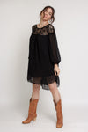 Chiffon mini dress with crochet back, in black. Image 11