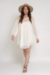 Chiffon mini dress with crochet back, in cream. Image 4