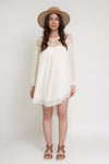 Chiffon mini dress with crochet back, in cream. Image 7