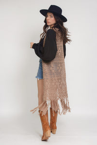 Crochet duster vest with fringe. Image 11