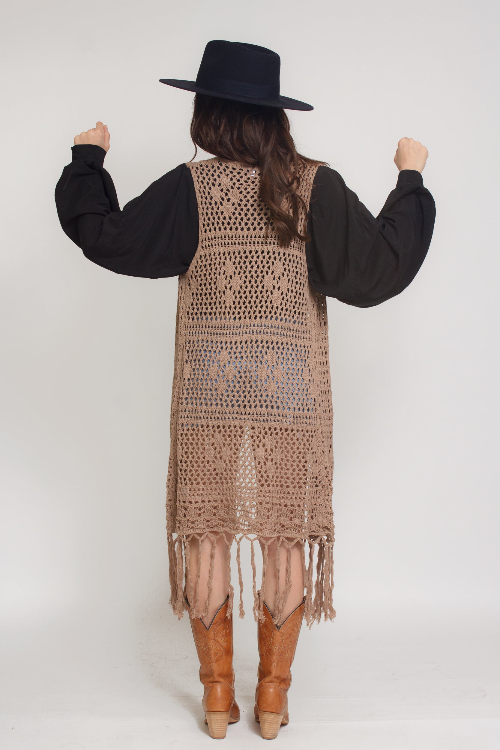 Crochet duster vest with fringe. Image 5