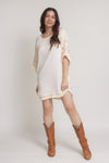 Crochet sleeve mini dress, in off white. Image 10