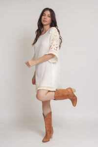 Crochet sleeve mini dress, in off white. Image 11