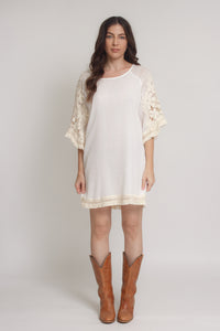 Crochet sleeve mini dress, in off white. Image 6