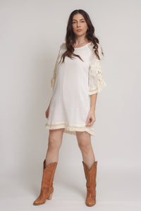Crochet sleeve mini dress, in off white. Image 7
