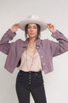 Corduroy button down cropped shirt, in purple. Image 11