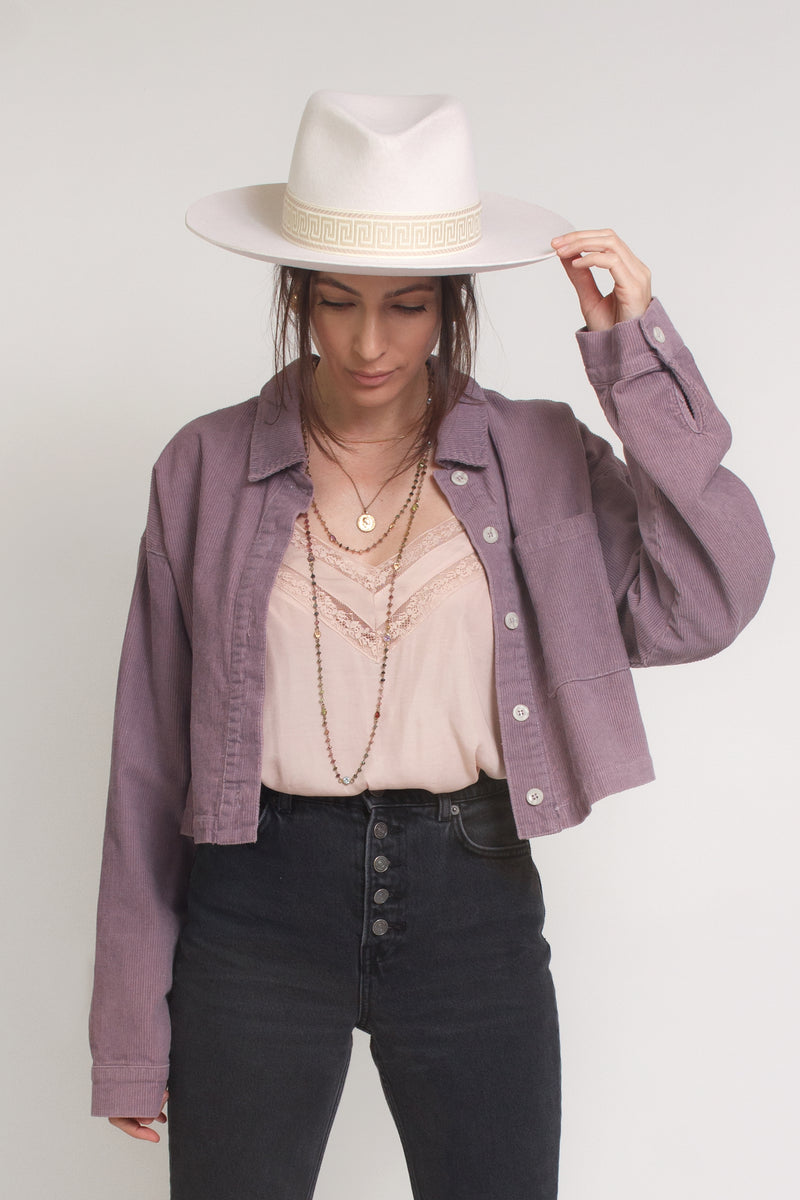 Corduroy button down cropped shirt, in purple. Image 12