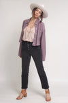 Corduroy button down cropped shirt, in purple. Image 13