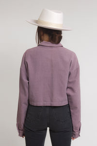 Corduroy button down cropped shirt, in purple. Image 2