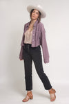 Corduroy button down cropped shirt, in purple. Image 9